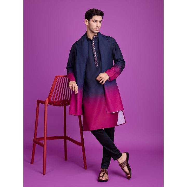 Odette Navy Blue & Pink Ombre Rayon Kurta & Dupatta (Set of 2)