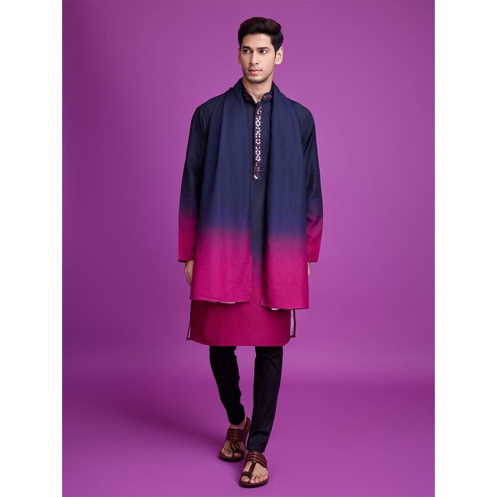 Odette Navy Blue & Pink Ombre Rayon Kurta & Dupatta (Set of 2)