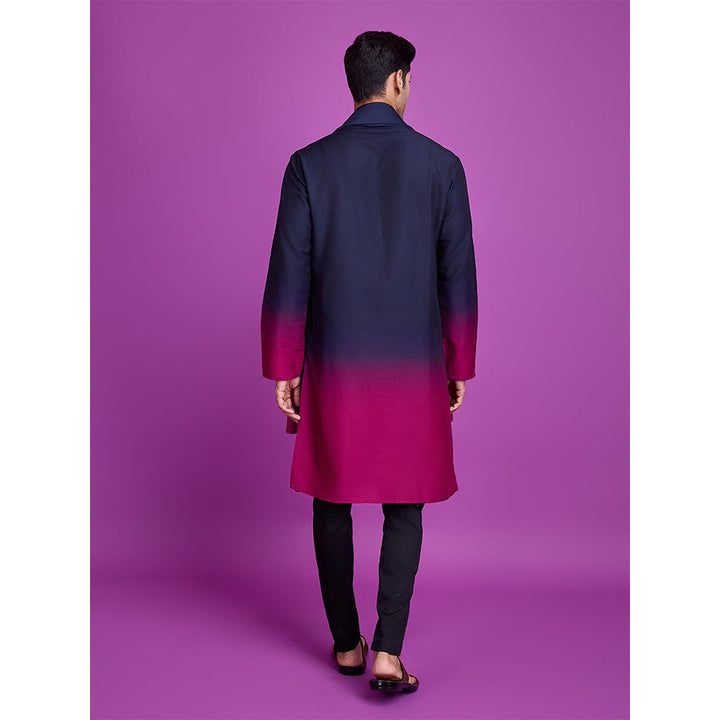 Odette Navy Blue & Pink Ombre Rayon Kurta & Dupatta (Set of 2)