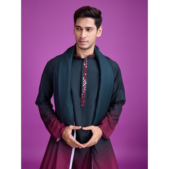 Odette Green & Maroon Ombre Rayon Kurta & Dupatta (Set of 2)