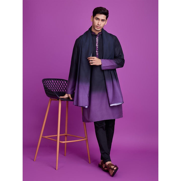 Odette Black & Purple Ombre Rayon Kurta & Dupatta (Set of 2)