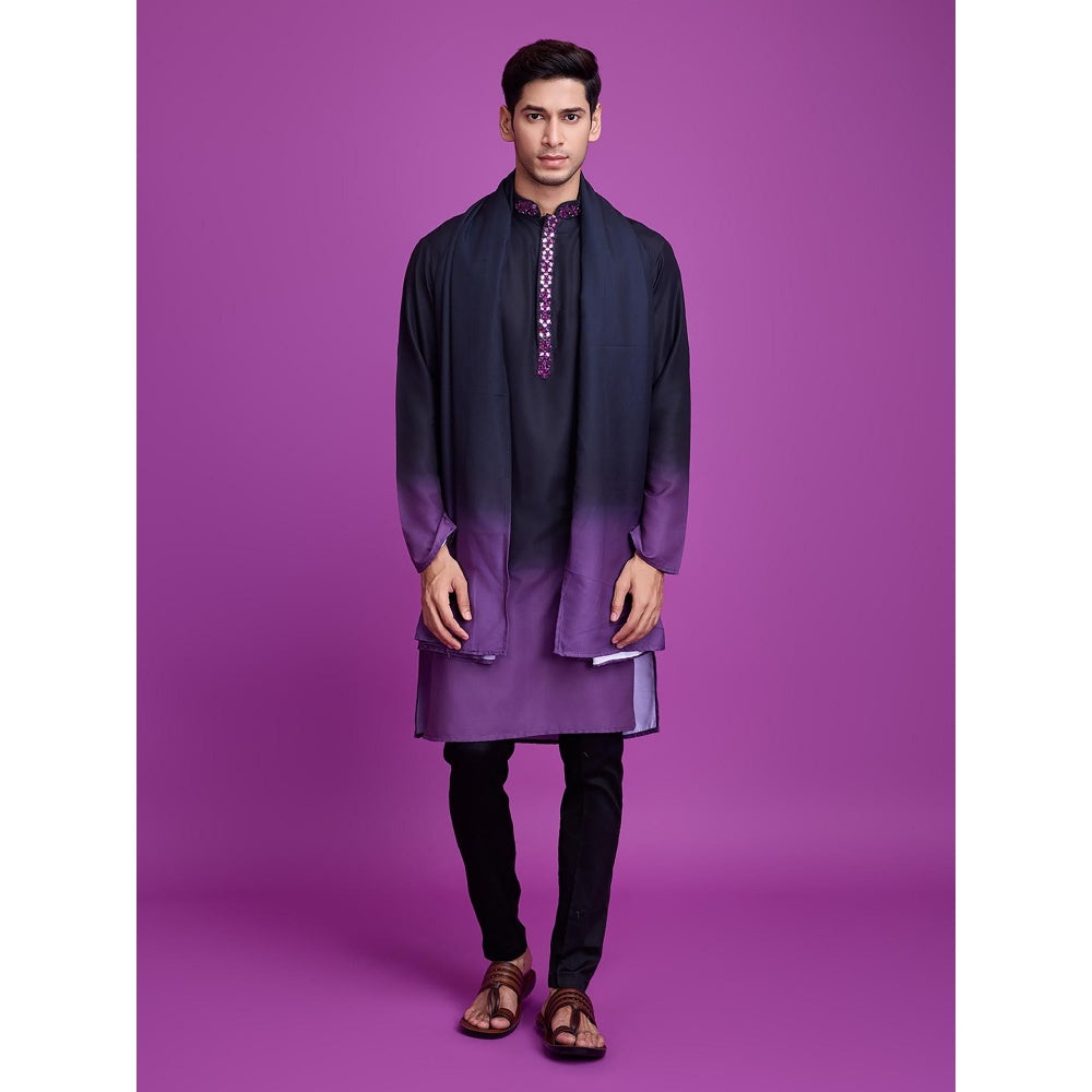 Odette Black & Purple Ombre Rayon Kurta & Dupatta (Set of 2)