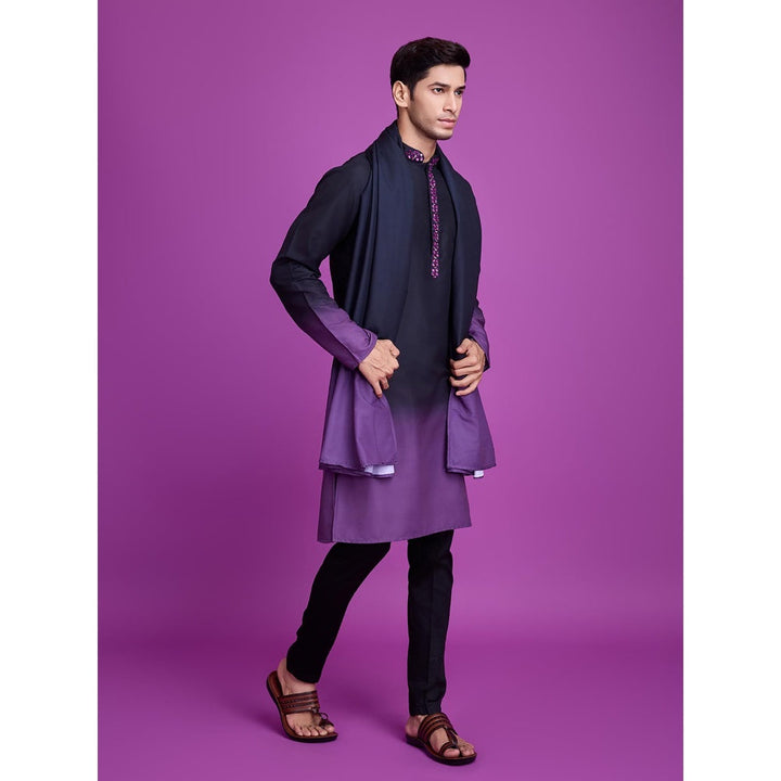 Odette Black & Purple Ombre Rayon Kurta & Dupatta (Set of 2)