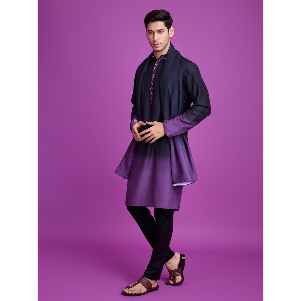 Odette Black & Purple Ombre Rayon Kurta & Dupatta (Set of 2)