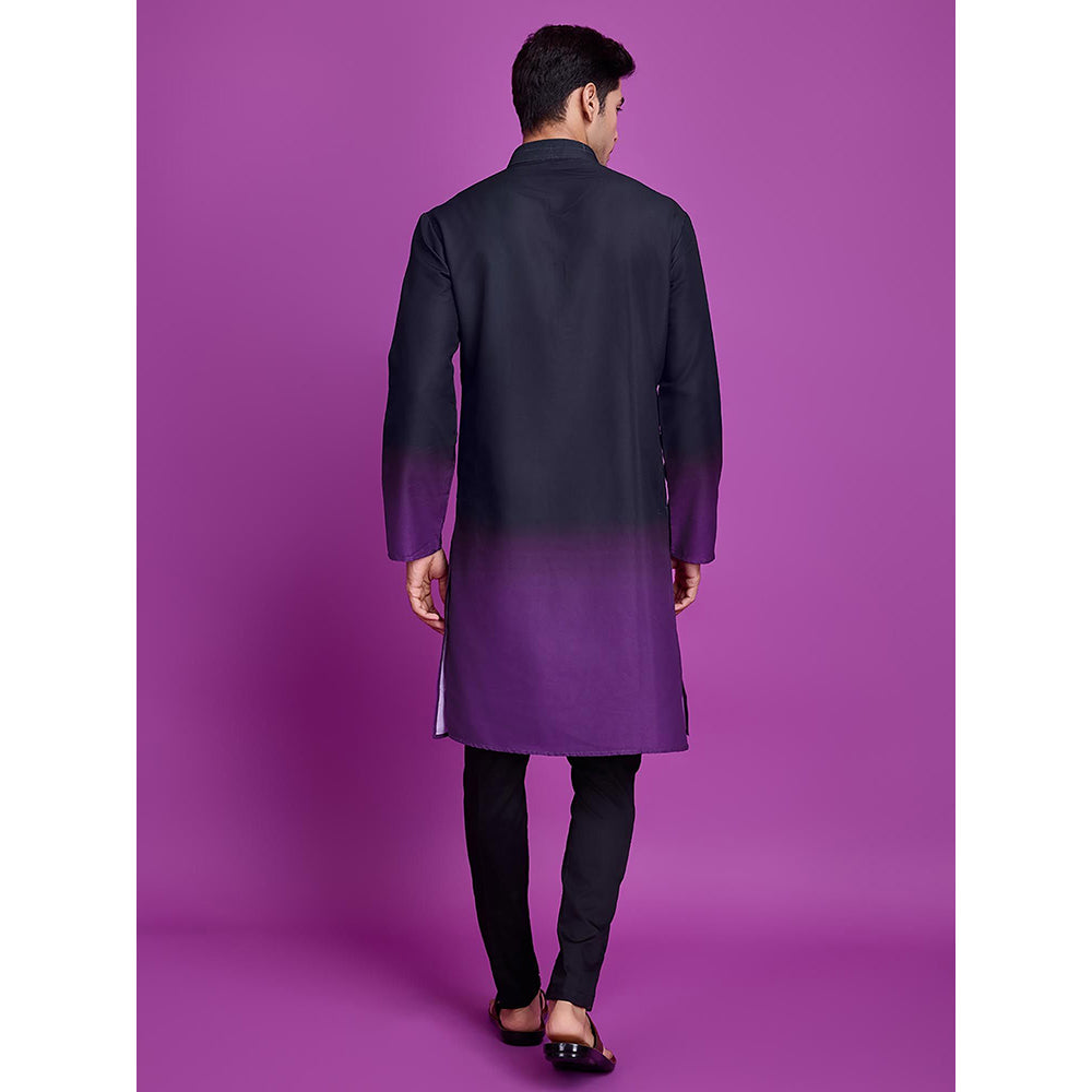 Odette Black & Purple Ombre Rayon Kurta & Dupatta (Set of 2)