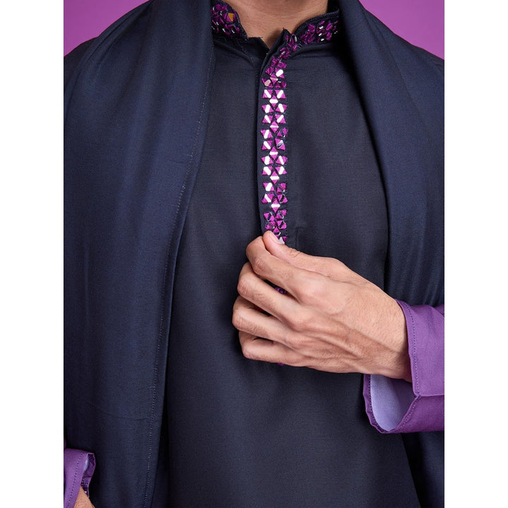 Odette Black & Purple Ombre Rayon Kurta & Dupatta (Set of 2)