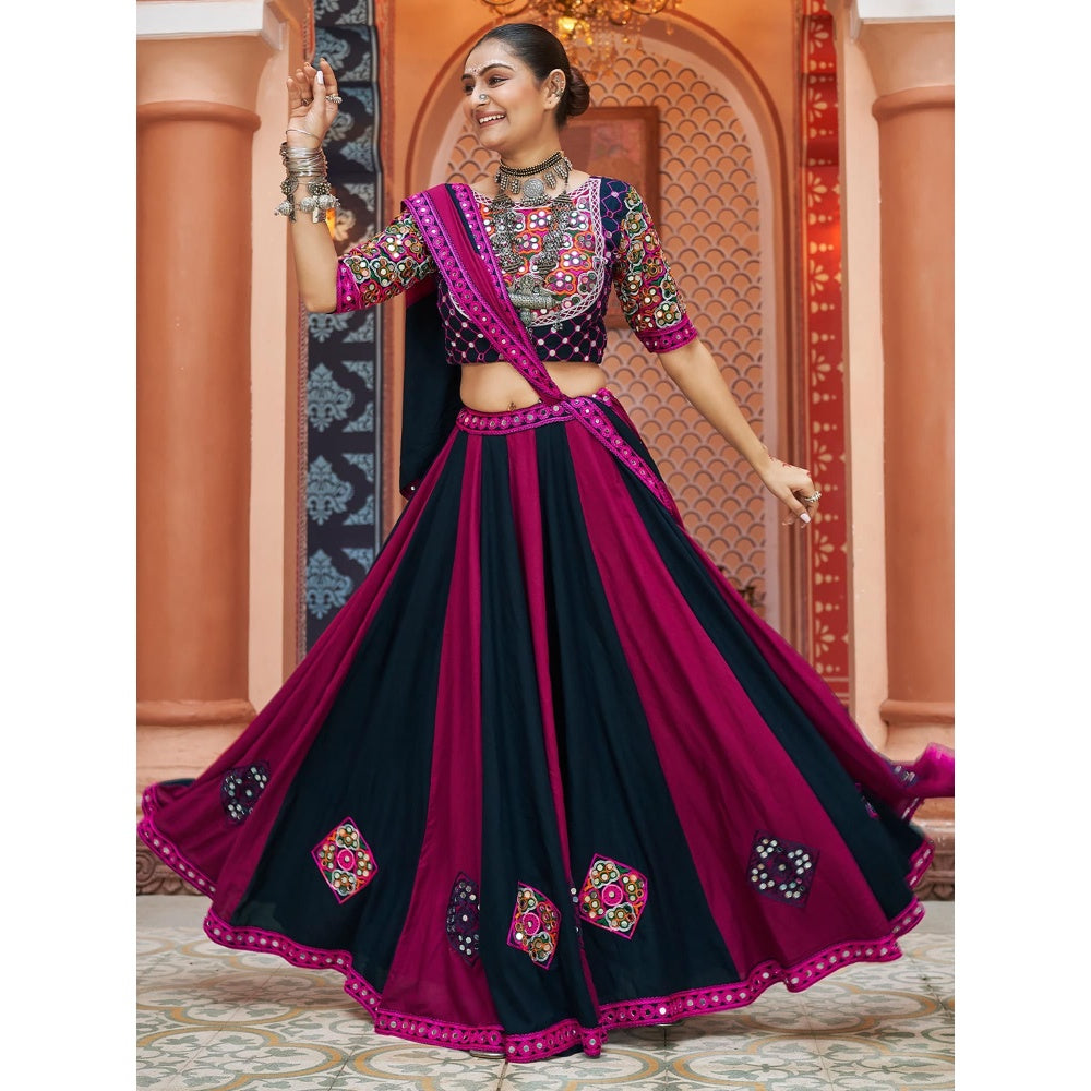 Odette Multi-Color Rayon Stitched Lehenga with Blouse and Dupatta (Set of 3)