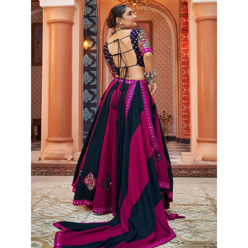 Odette Multi-Color Rayon Stitched Lehenga with Blouse and Dupatta (Set of 3)