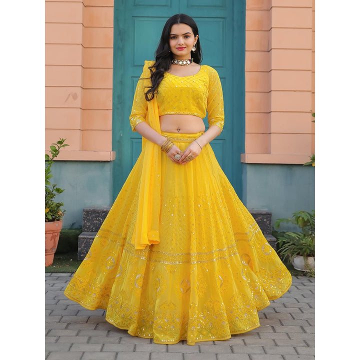 Odette Yellow Semi Stitched Lehenga with Unstitched Blouse and Dupatta (Set of 3)