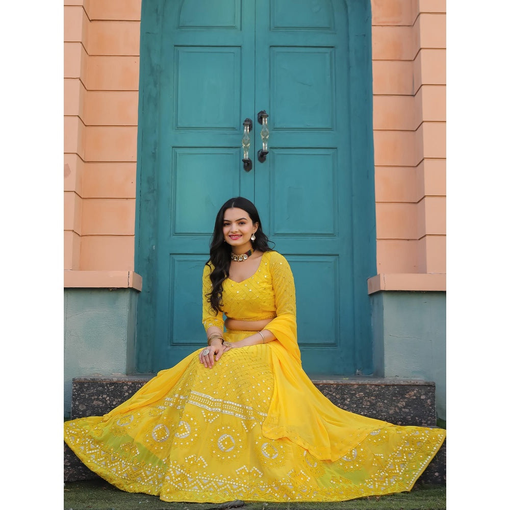 Odette Yellow Semi Stitched Lehenga with Unstitched Blouse and Dupatta (Set of 3)