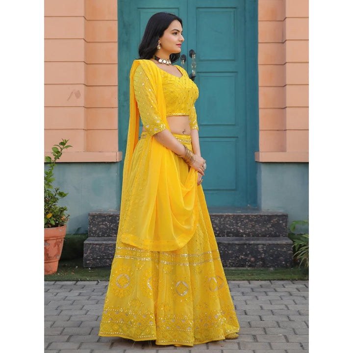 Odette Yellow Semi Stitched Lehenga with Unstitched Blouse and Dupatta (Set of 3)