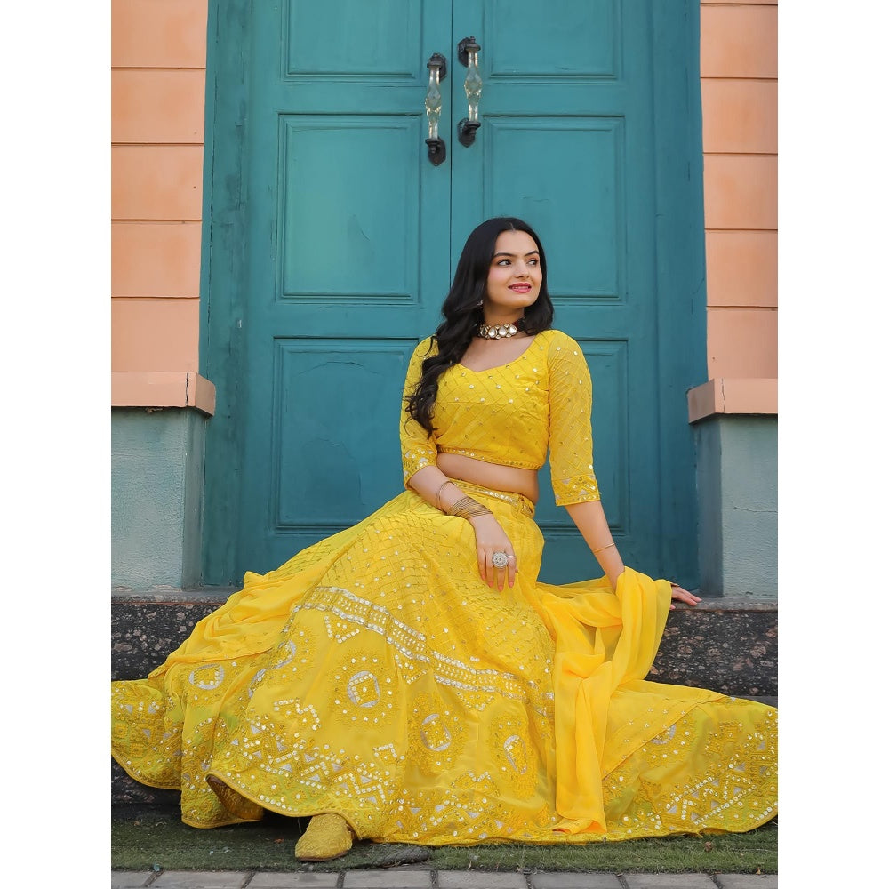 Odette Yellow Semi Stitched Lehenga with Unstitched Blouse and Dupatta (Set of 3)