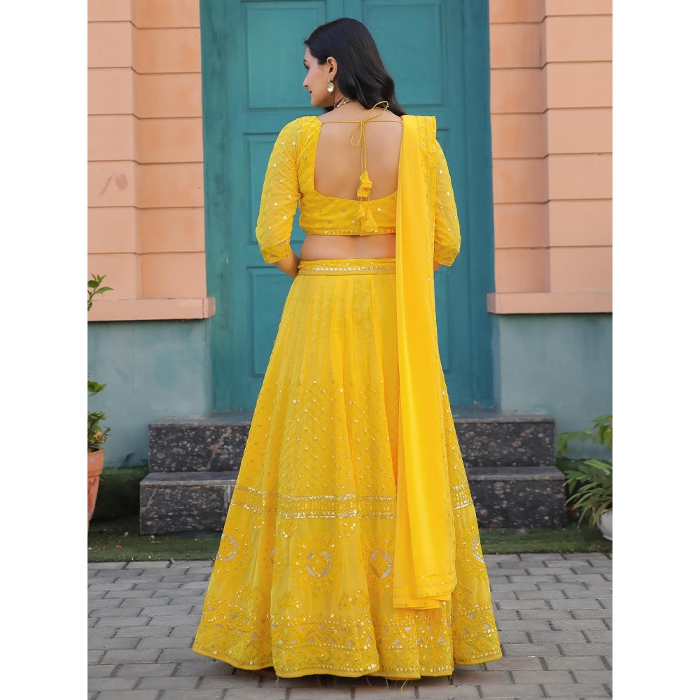 Odette Yellow Semi Stitched Lehenga with Unstitched Blouse and Dupatta (Set of 3)