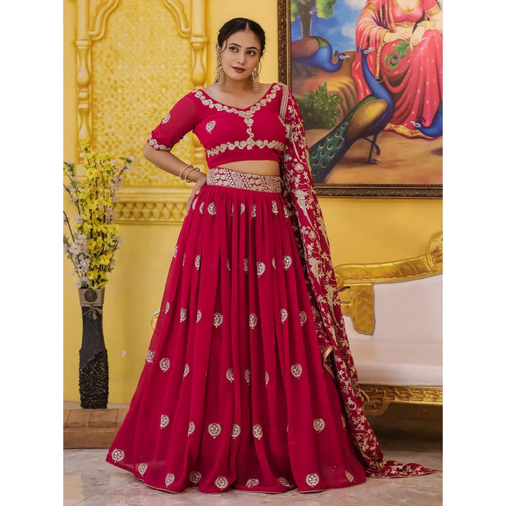 Odette Magenta Semi Stitched Lehenga with Unstitched Blouse and Dupatta (Set of 3)