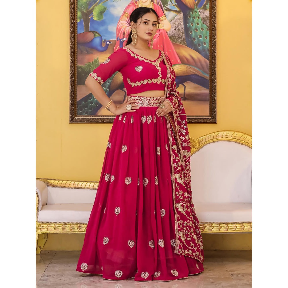 Odette Magenta Semi Stitched Lehenga with Unstitched Blouse and Dupatta (Set of 3)