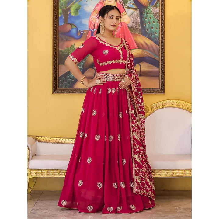 Odette Magenta Semi Stitched Lehenga with Unstitched Blouse and Dupatta (Set of 3)