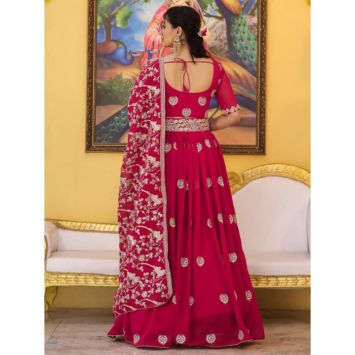 Odette Magenta Semi Stitched Lehenga with Unstitched Blouse and Dupatta (Set of 3)