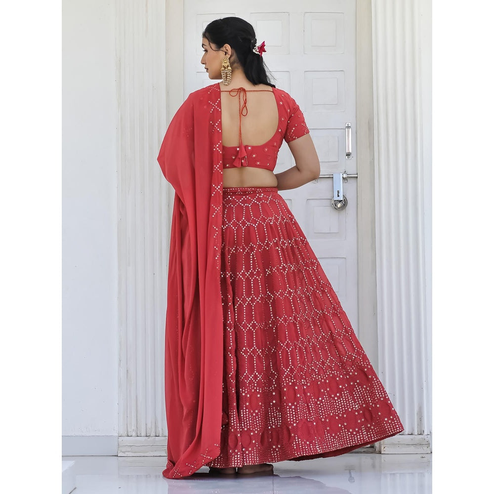 Odette Red Semi Stitched Lehenga with Unstitched Blouse and Dupatta (Set of 3)