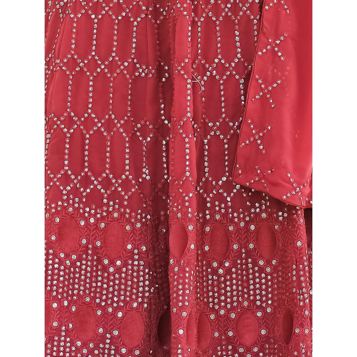 Odette Red Semi Stitched Lehenga with Unstitched Blouse and Dupatta (Set of 3)