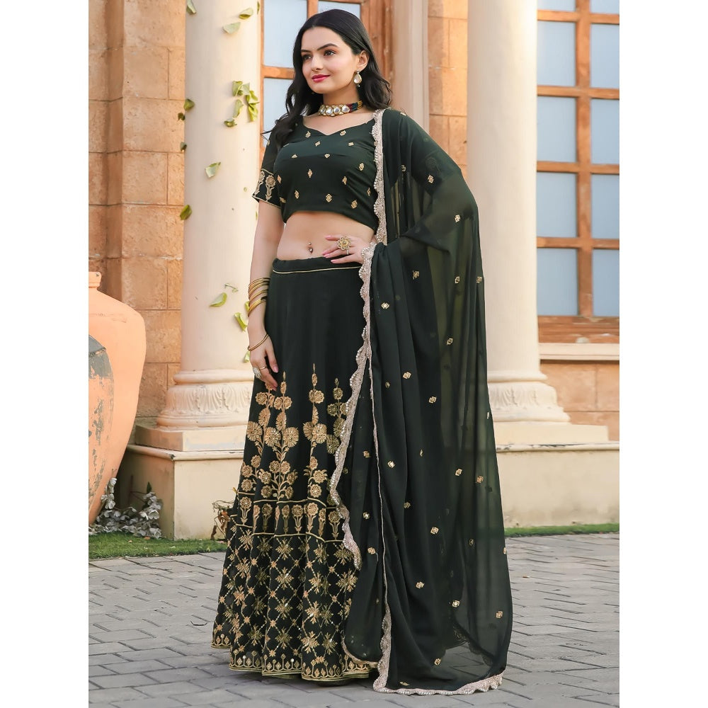 Odette Green Semi Stitched Lehenga with Unstitched Blouse and Dupatta (Set of 3)