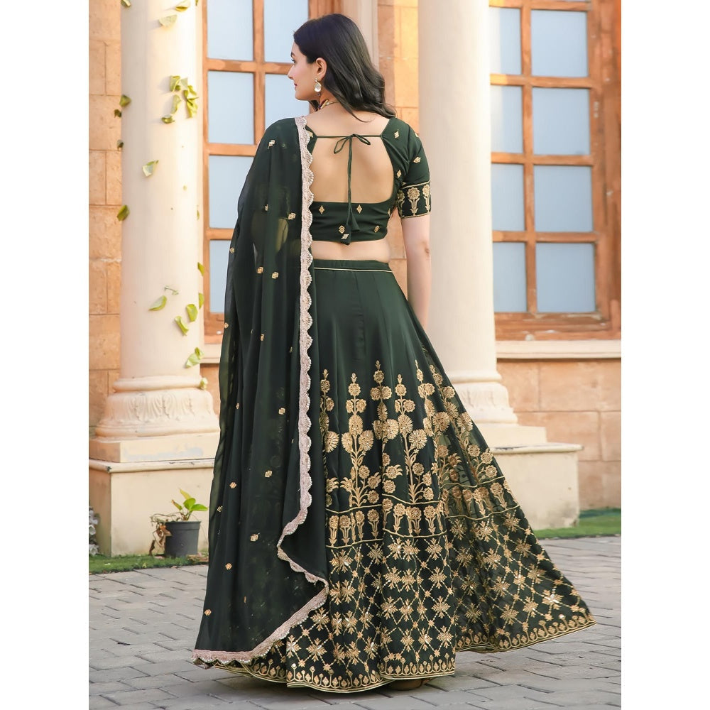 Odette Green Semi Stitched Lehenga with Unstitched Blouse and Dupatta (Set of 3)