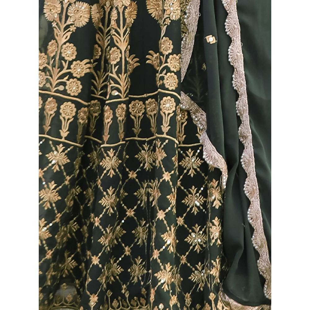 Odette Green Semi Stitched Lehenga with Unstitched Blouse and Dupatta (Set of 3)