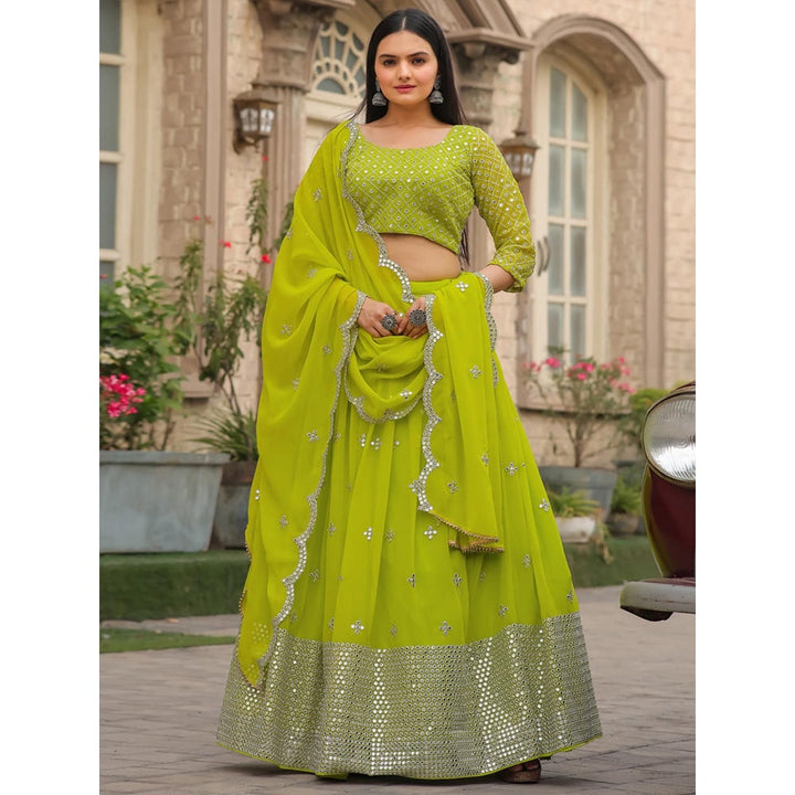 Odette Green Semi Stitched Lehenga with Unstitched Blouse and Dupatta (Set of 3)