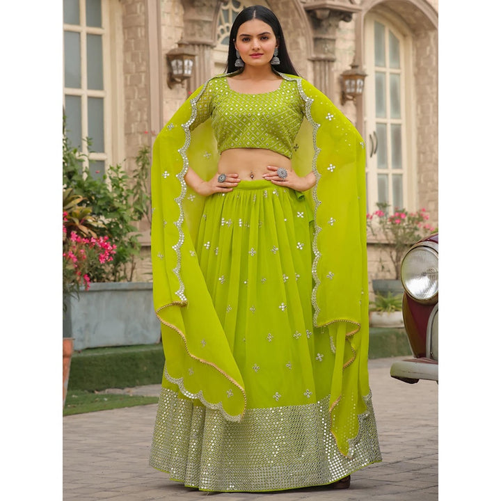 Odette Green Semi Stitched Lehenga with Unstitched Blouse and Dupatta (Set of 3)