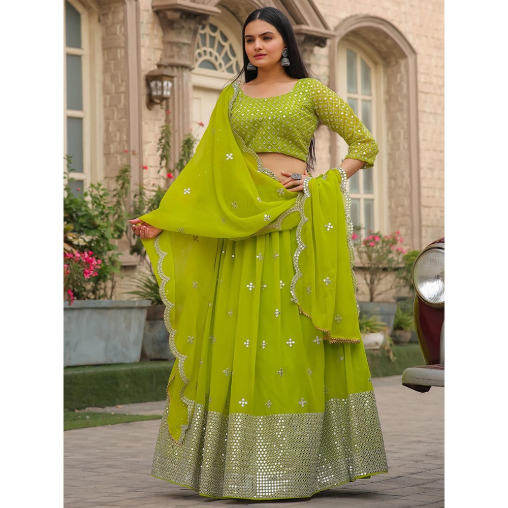 Odette Green Semi Stitched Lehenga with Unstitched Blouse and Dupatta (Set of 3)