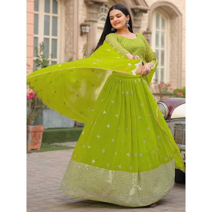 Odette Green Semi Stitched Lehenga with Unstitched Blouse and Dupatta (Set of 3)