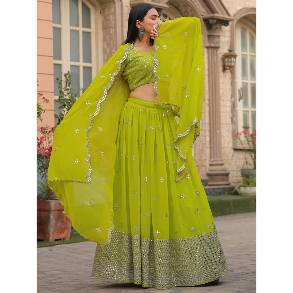 Odette Green Semi Stitched Lehenga with Unstitched Blouse and Dupatta (Set of 3)