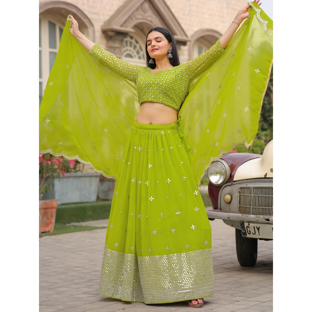 Odette Green Semi Stitched Lehenga with Unstitched Blouse and Dupatta (Set of 3)