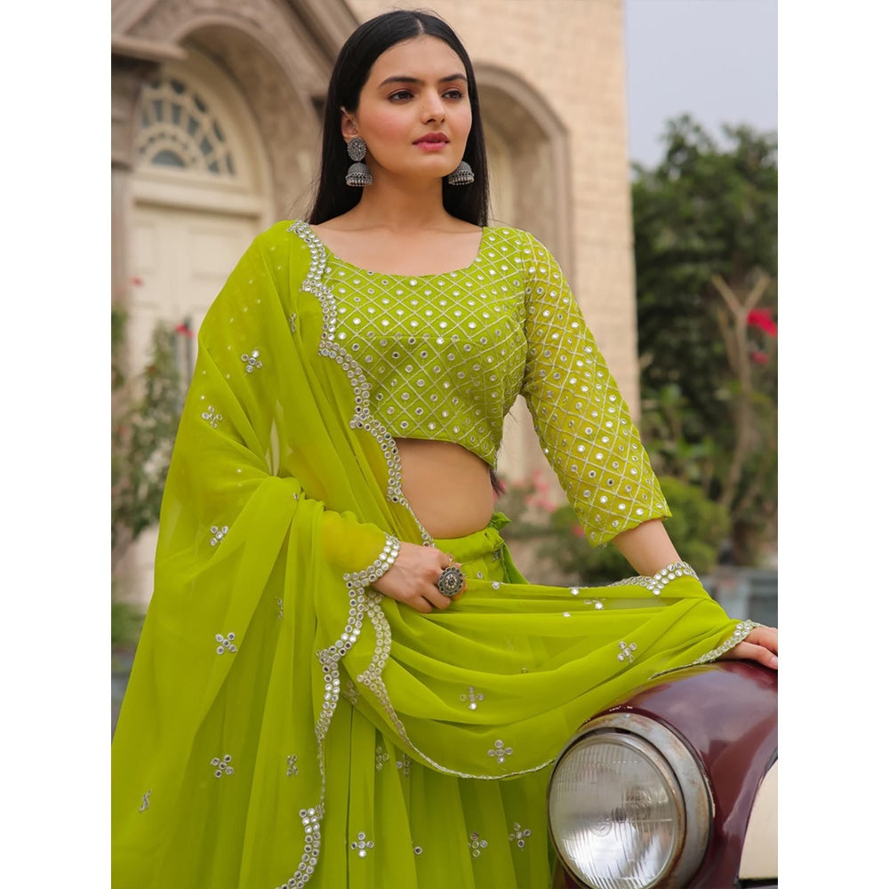 Odette Green Semi Stitched Lehenga with Unstitched Blouse and Dupatta (Set of 3)