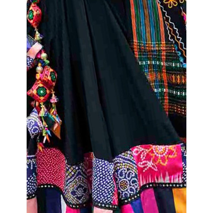 Odette Black Rayon Printed Stitched Lehenga with Blouse and Dupatta (Set of 3)