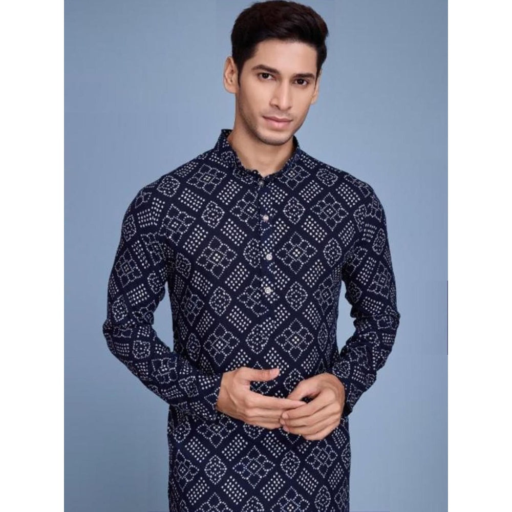 Odette Navy Blue Rayon Printed Stitched Kurta