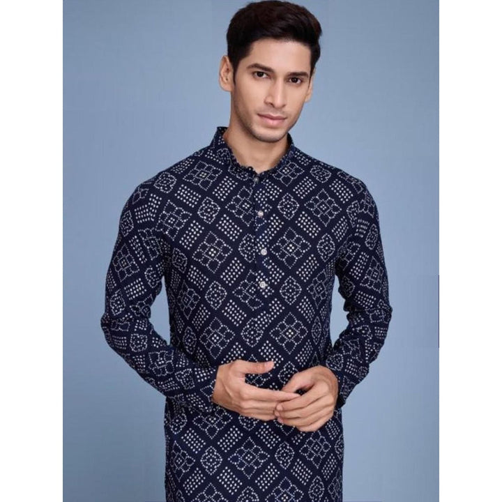 Odette Navy Blue Rayon Printed Stitched Kurta