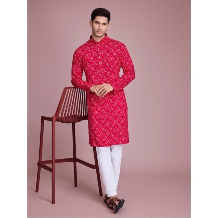 Odette Pink Rayon Printed Stitched Kurta