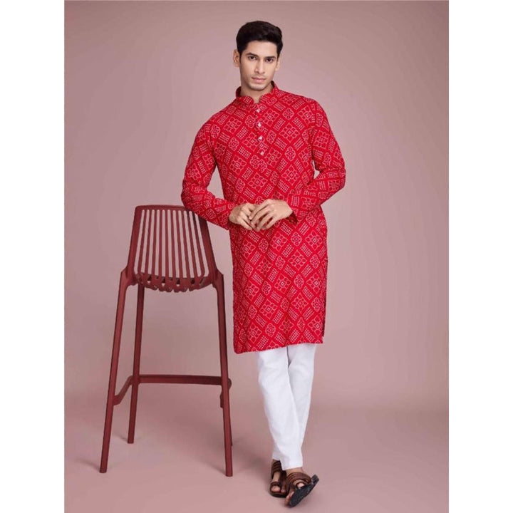 Odette Red Rayon Printed Stitched Kurta