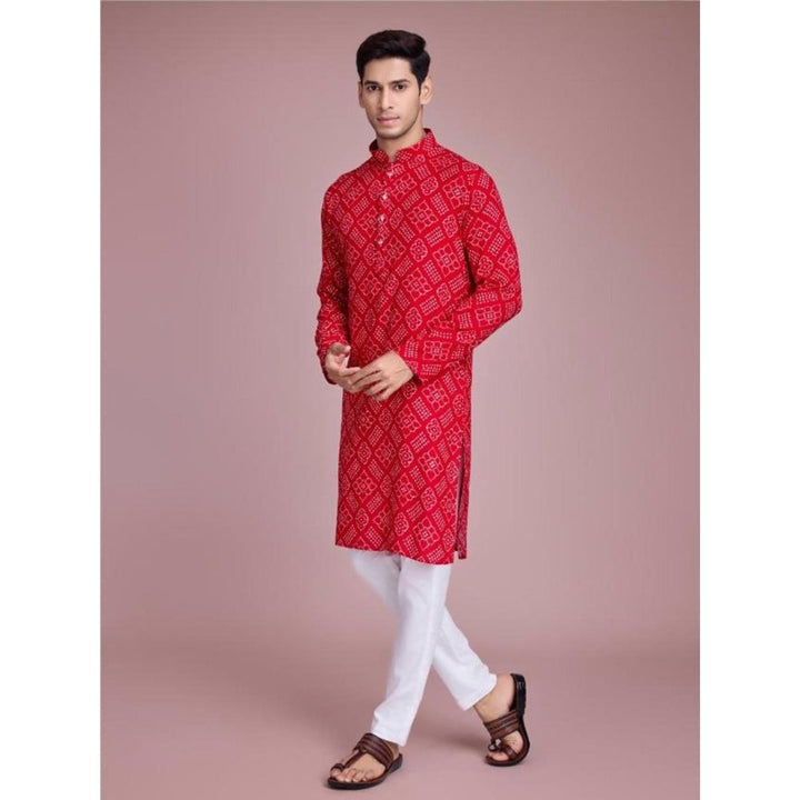 Odette Red Rayon Printed Stitched Kurta