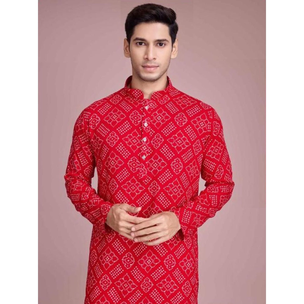 Odette Red Rayon Printed Stitched Kurta