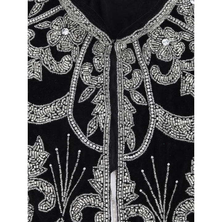 Odette Black and Silver Tasseled Velvet Cape for Women