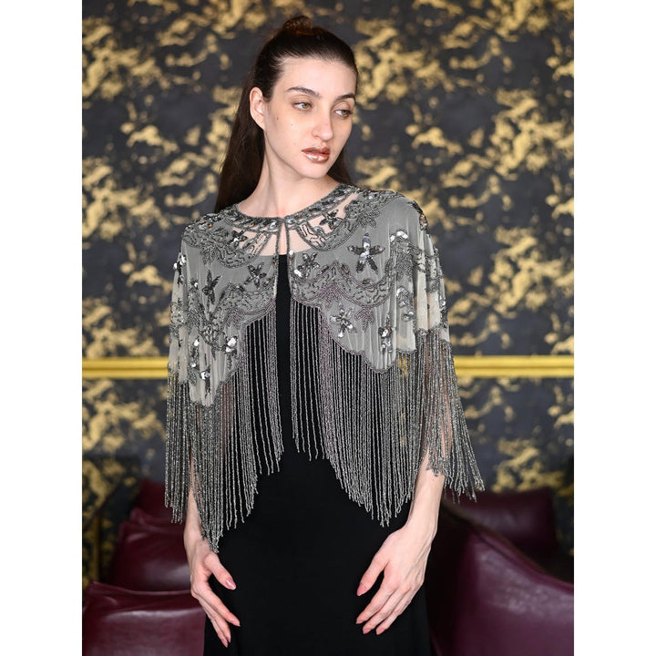 Odette Off White Net Embroidered Cape for Women