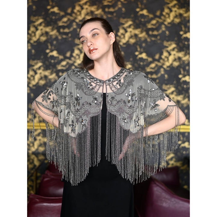 Odette Off White Net Embroidered Cape for Women