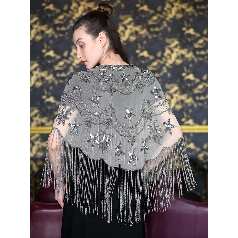 Odette Off White Net Embroidered Cape for Women