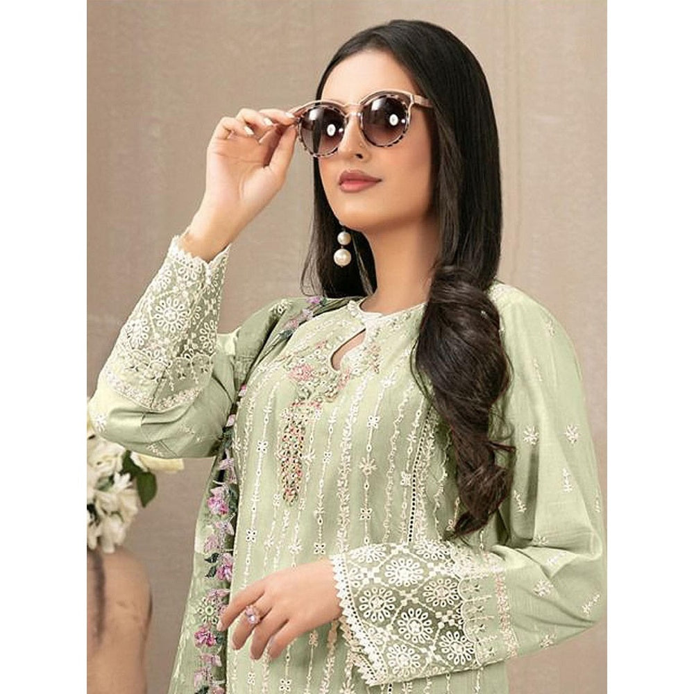 Odette Green Georgette Embroidered Semi Stitched Kurta with Pant and Dupatta (Set of 3)