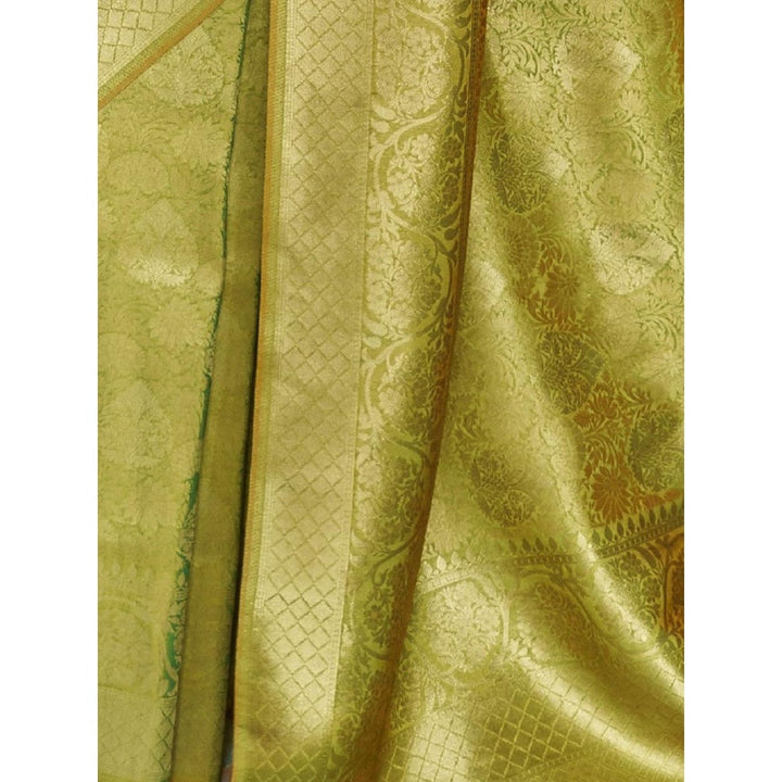 Odette Olive Woven Design Silk Blend Handloom Saree with Unstitched Blouse for Women