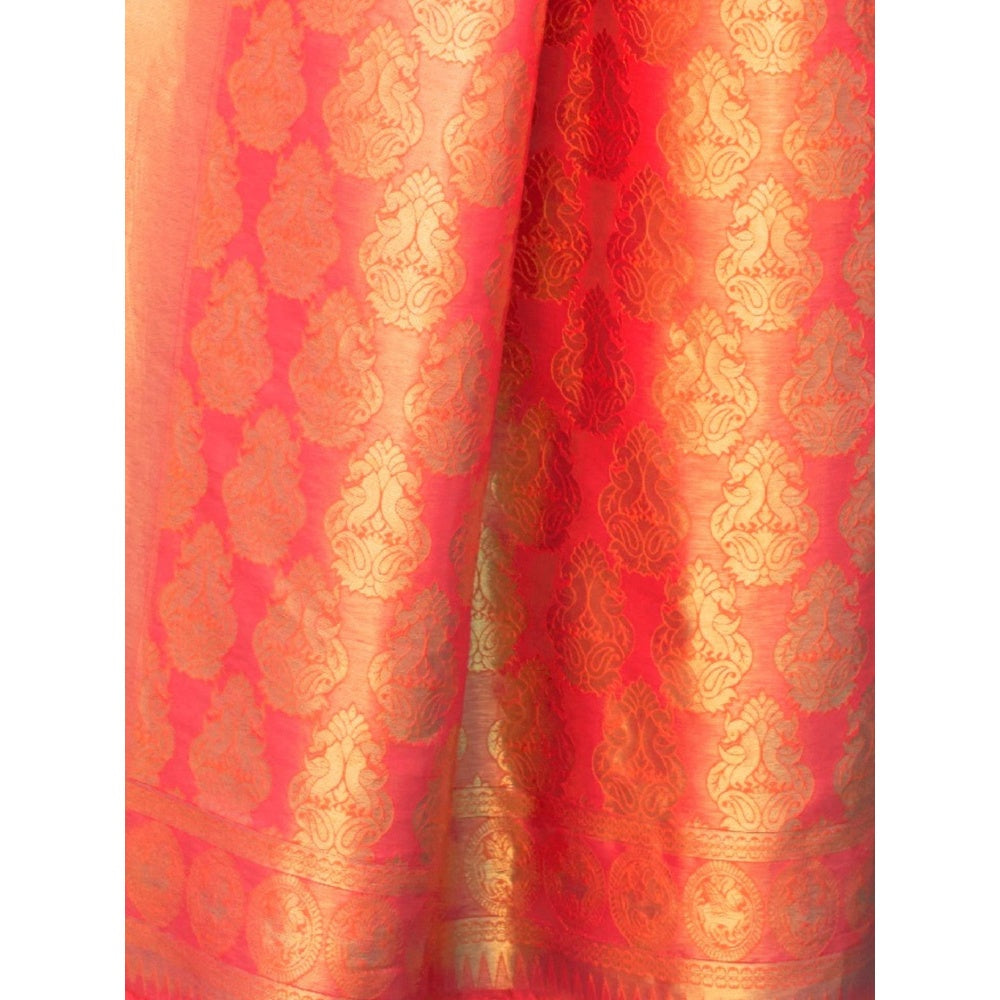 Odette Orange Woven Design Silk Blend Handloom Saree with Unstitched Blouse for Women