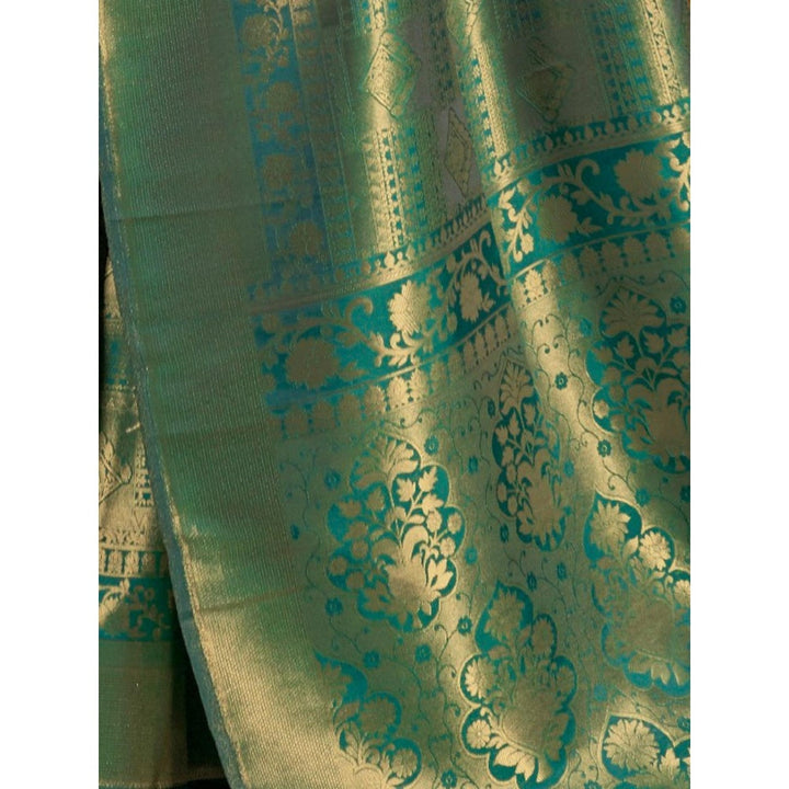 Odette Green Woven Design Silk Blend Handloom Saree with Unstitched Blouse for Women