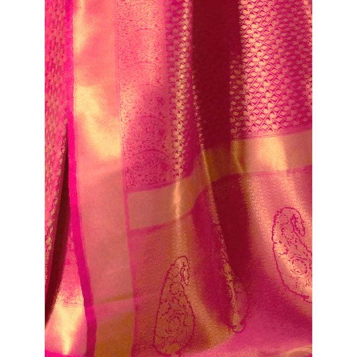 Odette Pink Woven Design Silk Blend Handloom Saree with Unstitched Blouse for Women