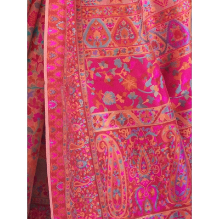 Odette Pink Paisley Printed Silk Blend Printed Saree with Unstitched Blouse for Women